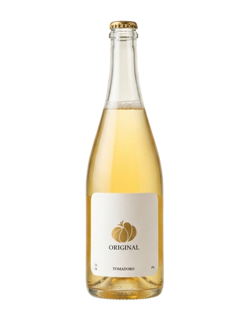 Tomadoro Drinks Original — non-alcoholic drink  made from tomato  in a glass champagne bottle with a gold label